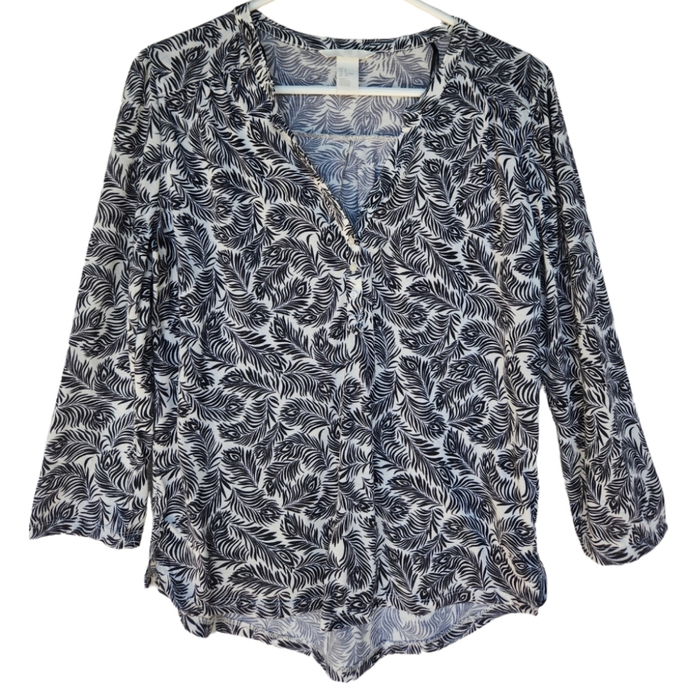 H&M Peacock Feather V-Neck Blouse, Size S